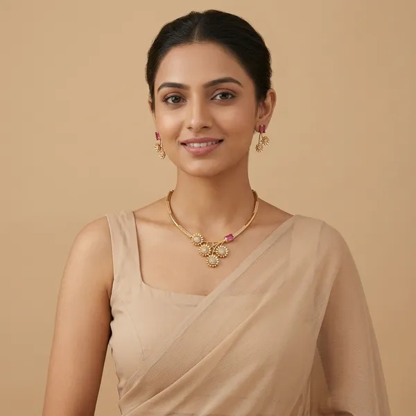 Gold_And_Green_Alloy_Necklace_And_Earrings_Set_For_Women