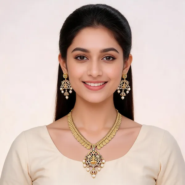 Gold_And_Pearl_Alloy_Jewellery_Set_For_Women