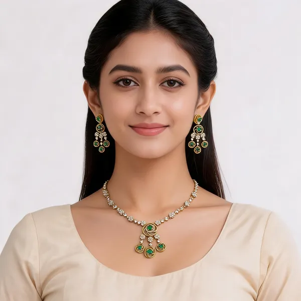 Gold_And_Green_Alloy_Necklace_Set_For_Women