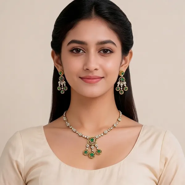 Gold_And_Green_Alloy_Necklace_Set_For_Women