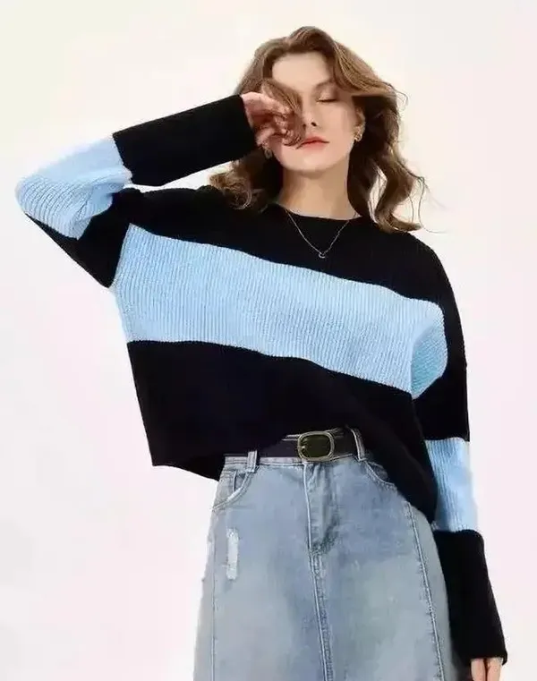 Black_&_Light_Blue_Polyester_Top_For_Women