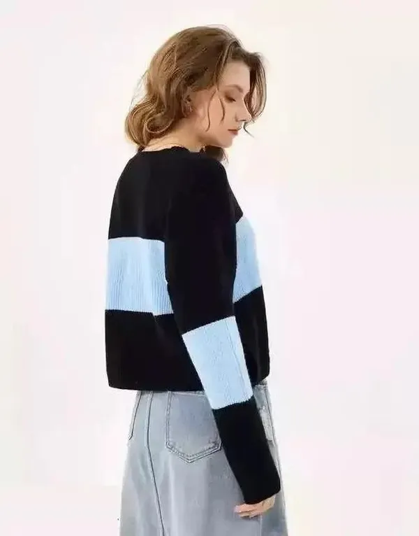 Black_&_Light_Blue_Polyester_Top_For_Women