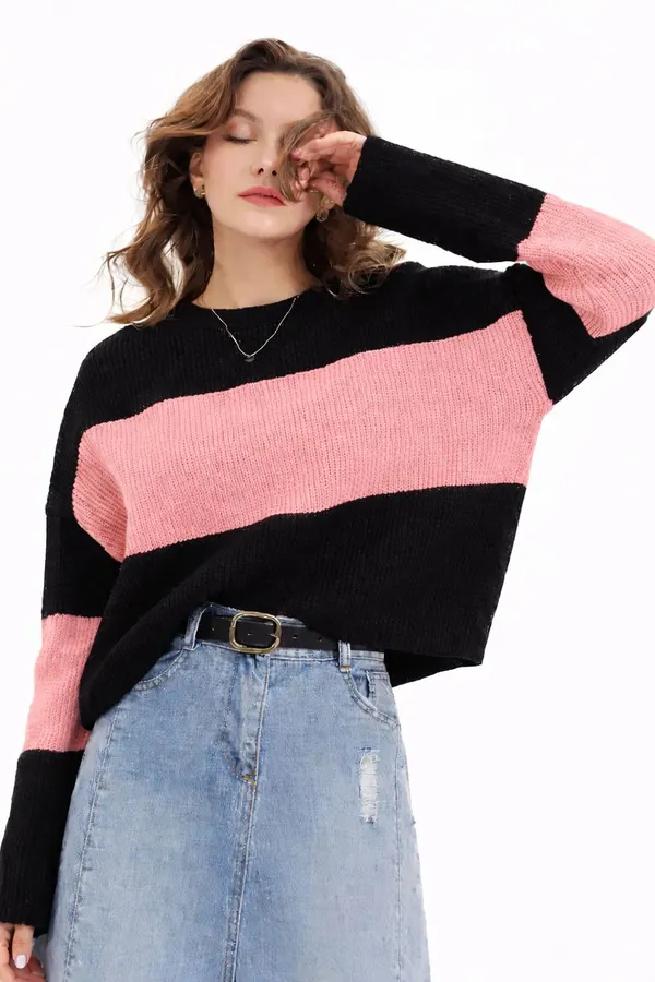 Pink_&_Black_Polyester_Top_For_Women