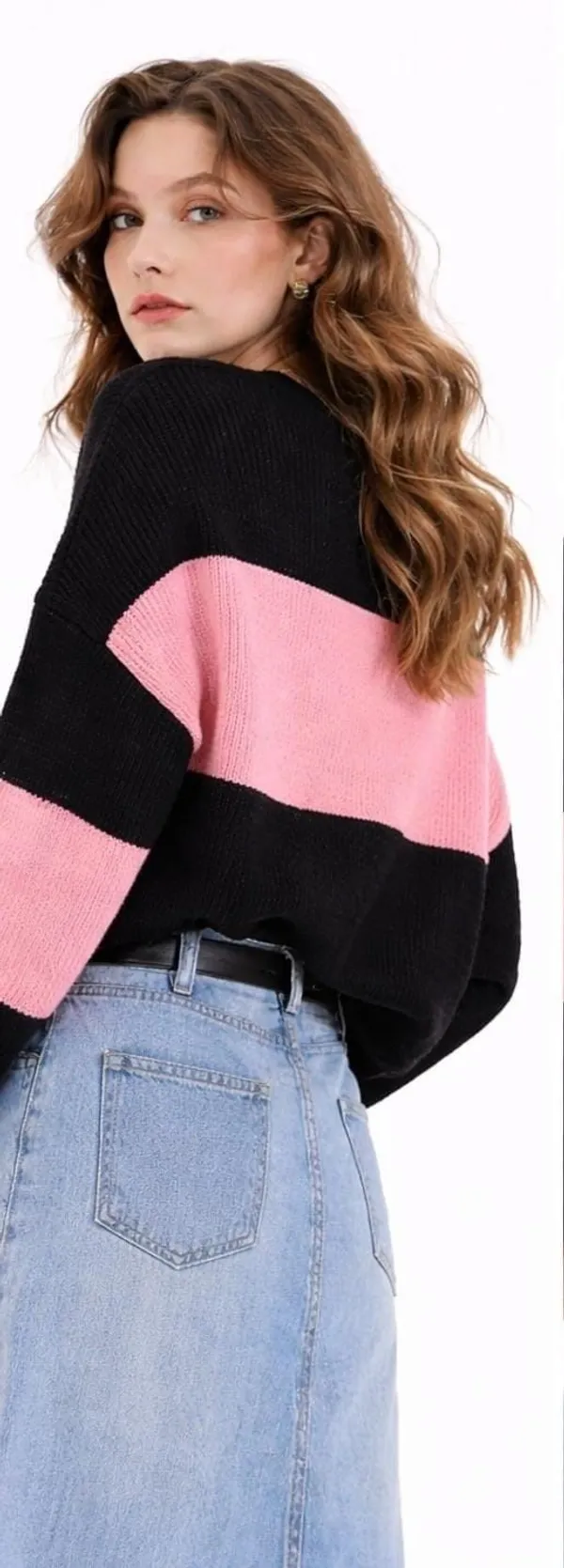 Pink_&_Black_Polyester_Top_For_Women