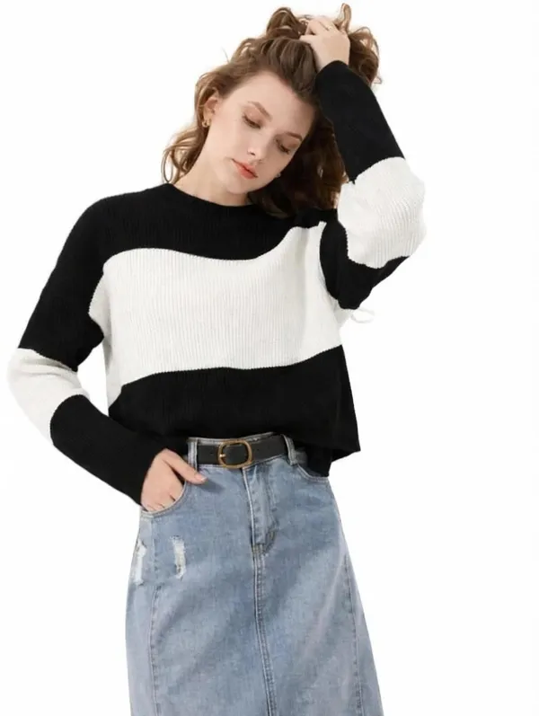 Black_&_White_Polyester_Top_For_Women
