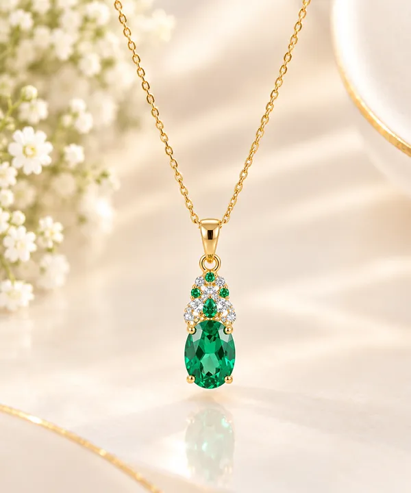 925_Silver_Gold_Tone_Green_Pendant_Necklace_for_Women