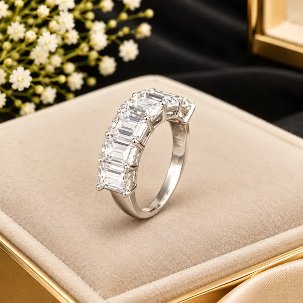Emerald_Cut_Diamond_Half_Eternity_Silver_Band