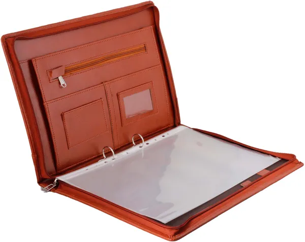 Zestale_Premium_Leatherette_2_Ring_Document_Folder_With_20_Leaf_Set_Of_1,_Tan