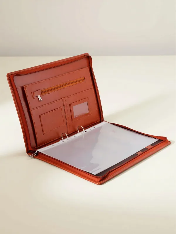 Zestale_Premium_Leatherette_2_Ring_Document_Folder_With_20_Leaf_Set_Of_1,_Tan