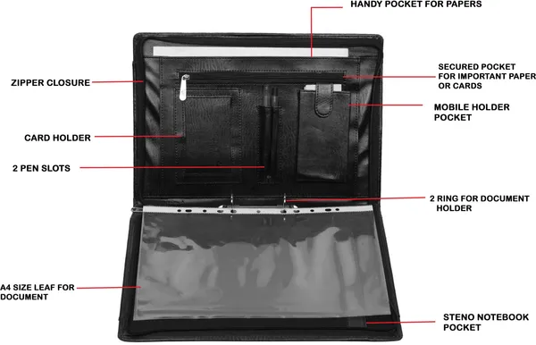 Zestale_Premium_Leatherette_Ring_Document_Folder_With_20_Leafs_Set_Of_1,_Black