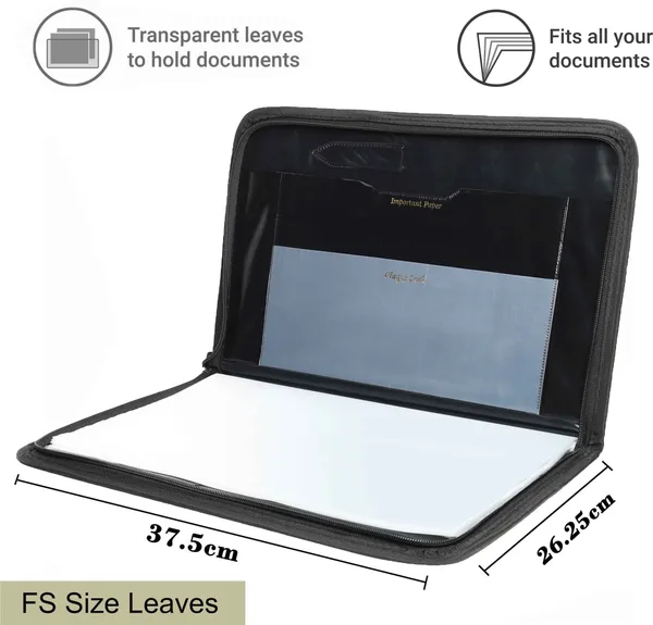 Zestale_Faux_Leatherette_45_Micron_Plastic_Leaves_Document_File_Folder_Size-Fs_,20_Leaves_Set_Of_1,_Black
