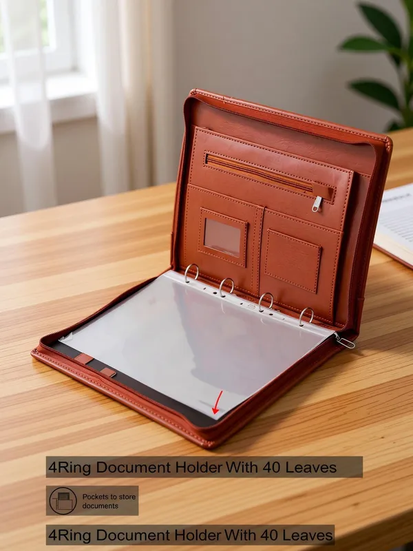 Zestale_Professional_Leatherette_4_Ring_Document_File_Folder/_Certificate_Holder_With_40_Leaves_Set_Of_1,_Tan