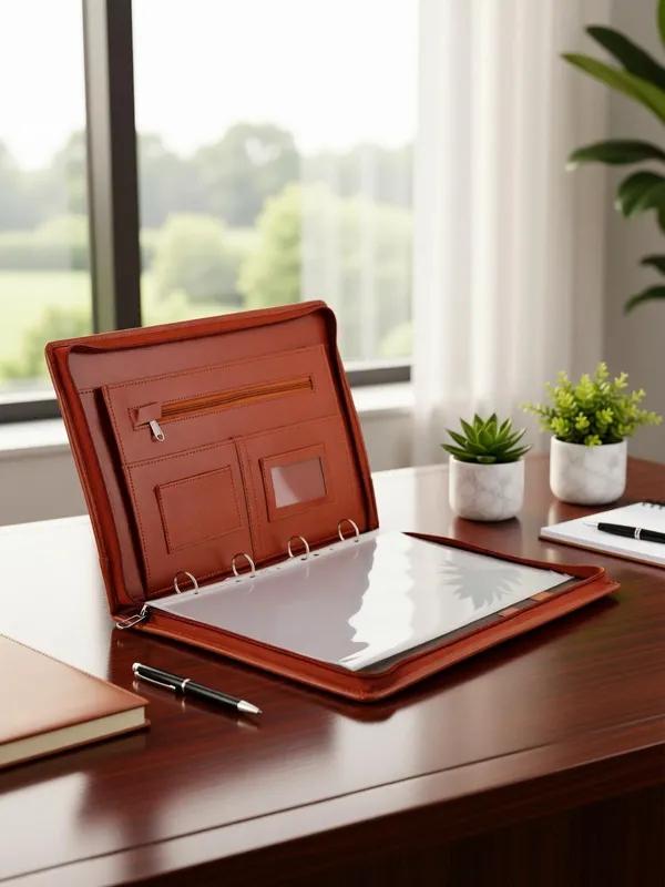Zestale_Professional_Leatherette_4_Ring_Document_File_Folder/_Certificate_Holder_(With_20_Leaves)_(Set_Of_1,_Tan)