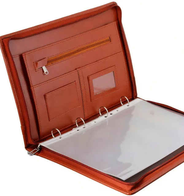 Zestale_Professional_Leatherette_4_Ring_Document_File_Folder/_Certificate_Holder_(With_20_Leaves)_(Set_Of_1,_Tan)