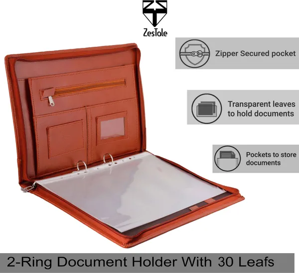 Zestale_Professional_Leatherette_2-_Ring_Document_File_Folder/_Certificate_Holder_With_30_Leaves_Set_Of_1,_Tan