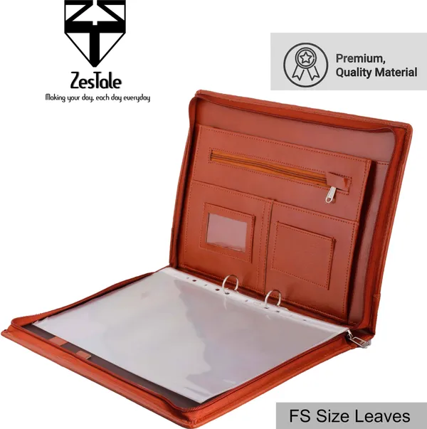 Zestale_Professional_Leatherette_2-Ring_Document_File_Folder/_Certificate_Holder_With_40_Leafs_Set_Of_1,_Tan