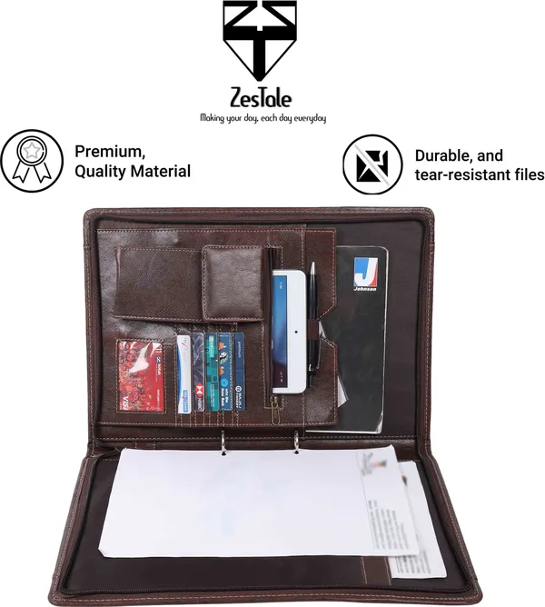 Zestale_Premium_Leatherette_2-_Ring_Handle_Document_File_Folder/_Certificate_Holder_Without_Leaves_Set_Of_1,_Dark_Brown