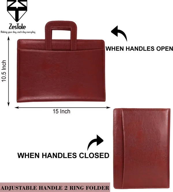 Zestale_Premium_Leatherette_2-_Ring_Handle_Document_File_Folder/_Certificate_Holder_With_10_Leaves_Set_Of_1,_Tan