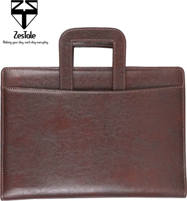 Zestale_Premium_Leatherette_2-_Ring_Handle_Document_File_Folder/_Certificate_Holder_With_10_Leaves_Set_Of_1,_Dark_Brown
