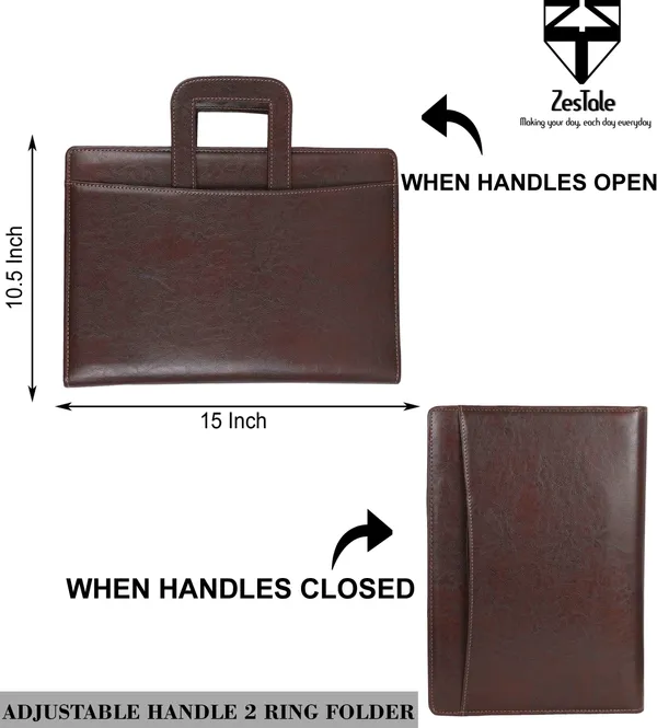 Zestale_Premium_Leatherette_2-_Ring_Handle_Document_File_Folder/_Certificate_Holder_With_10_Leaves_Set_Of_1,_Dark_Brown