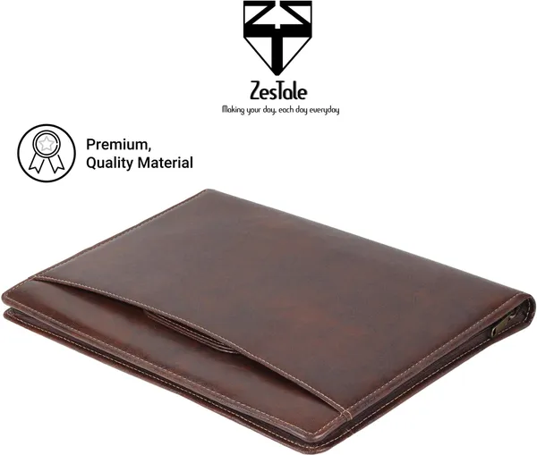 Zestale_Premium_Leatherette_2-_Ring_Handle_Document_File_Folder/_Certificate_Holder_With_10_Leaves_Set_Of_1,_Dark_Brown