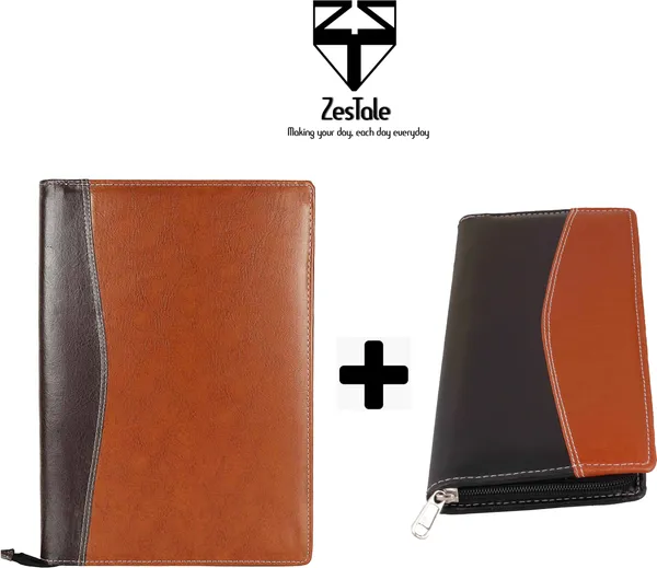 Zestale_Pu_Leather_Document_File_Folder_20_Leafs_With_Cheque_Book_Holder_Set_Of_1,_Multicolor_Set_Of_2,_Dark_Brown,_Black