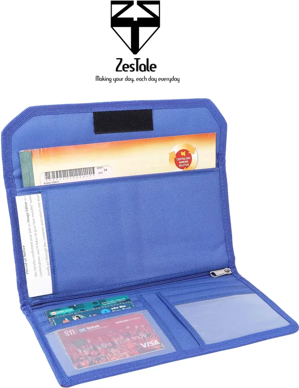Zestale_Nylon_Two/Four_Wheeler_Car_Document_Holder_Vehicle_Document_Storage_Wallet_For_Registration_Insurance_And_Passbook_Holder_Bill_Folder_Passport_Memo_Cards_Cash_Storage_Pouch_Set_Of_1,_Blue