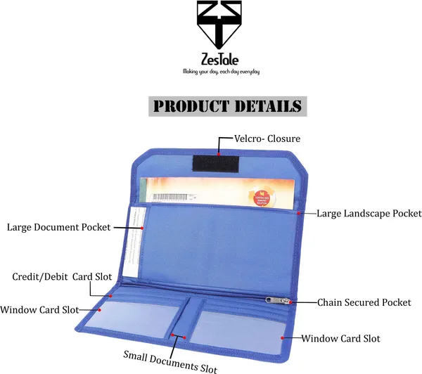 Zestale_Nylon_Two/Four_Wheeler_Car_Document_Holder_Vehicle_Document_Storage_Wallet_For_Registration_Insurance_And_Passbook_Holder_Bill_Folder_Passport_Memo_Cards_Cash_Storage_Pouch_Set_Of_1,_Blue