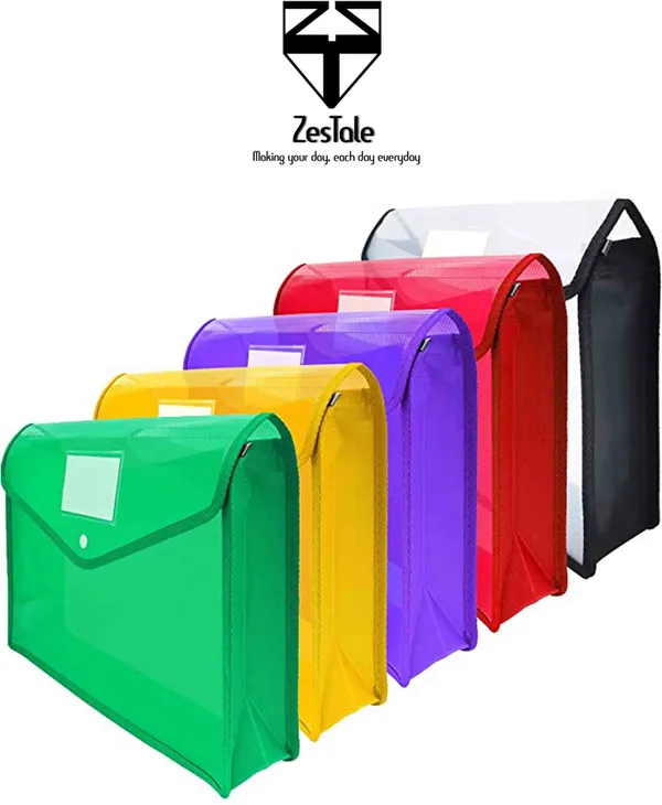 Zestale_Plastic_Envelope_Folder,Transparent_Poly-Plastic_A4_Documents_File_Storage_Bag_With_Snap_Button_Certificate_File_Holder/Document_Folder_For_Certificates_A4/Legal/Bag_For_Document_Set_Of_5,_Multicolor