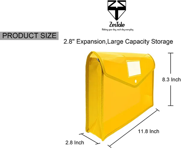 Zestale_Plastic_Envelope_Folder,Transparent_Poly-Plastic_A4_Documents_File_Storage_Bag_With_Snap_Button_Certificate_File_Holder/Document_Folder_For_Certificates_A4/Legal/Bag_For_Document_Set_Of_5,_Multicolor