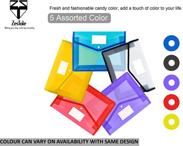 Zestale_Plastic_Envelope_Folder,Transparent_Poly-Plastic_A4_Documents_File_Storage_Bag_With_Snap_Button_Certificate_File_Holder/Document_Folder_For_Certificates_A4/Legal/Bag_For_Document_Set_Of_5,_Multicolor