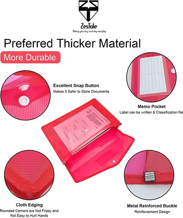 Zestale_Plastic_Envelope_Folder,Transparent_Poly-Plastic_A4_Documents_File_Storage_Bag_With_Snap_Button_Certificate_File_Holder/Document_Folder_For_Certificates_A4/Legal/Bag_For_Document_Set_Of_5,_Multicolor