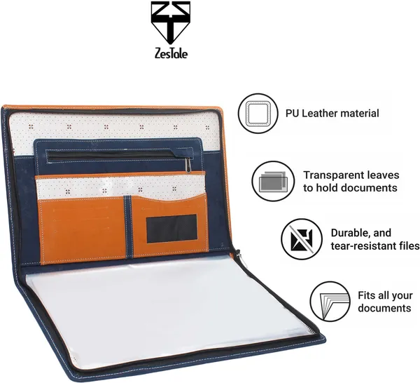 Zestale_Leatherette_Document_File_Folder,_Certificate_Holder_Set_Of_1,_Brown_,_Navy
