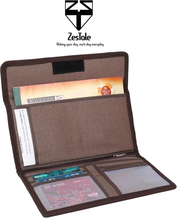 Zestale_Nylon_Two/Four_Wheeler_Car_Document_Holder_Vehicle_Document_Storage_Wallet_For_Registration_Insurance_And_Passbook_Holder_Bill_Folder_Passport_Memo_Cards_Cash_Storage_Pouch_Set_Of_1,_Brown