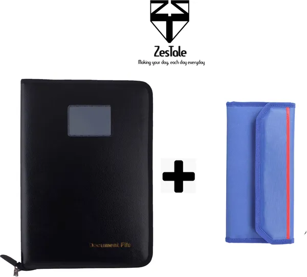 Zestale_Pu_Leather_&_Nylon_Combo_Of_File_Folder/Document_Holder_And_Multiple_Cheque_Book_Passbook_Passport_Car_Document_Holder_For_Men_&_Women_Set_Of_2,_Black,_Blue