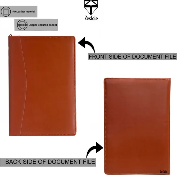 Zestale_Professional_Leatherette_4_Ring_Document_File_Folder/_Certificate_Folder/Document_Holder_With_40_Leaves_Set_Of_1,_Tan