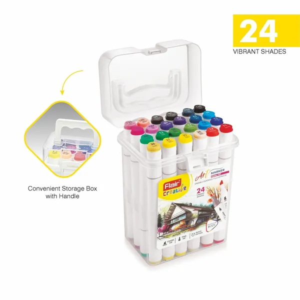 Art_Marker_Set_24_Shades_Dual_Tip_Brush_Fine_Point_Vibrant_Pigment_Ink_For_Drawing_Coloring_Sketching_Calligraphy_Professional_Markers_For_Students_Artists_Designers_Diy_Crafts