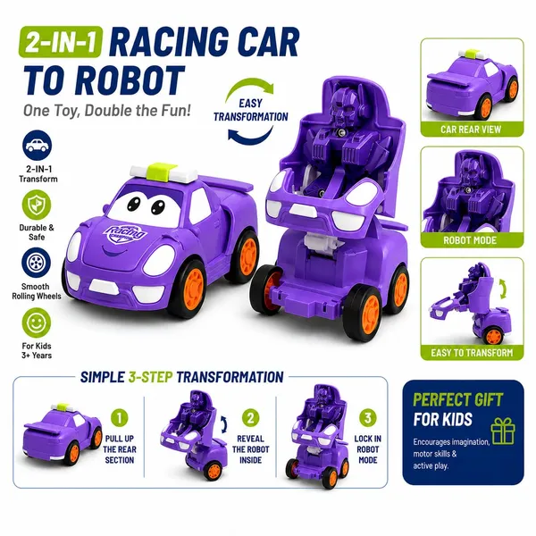 2_In_1_Transforming_Toy_Racing_Car_With_Robot_Conversion_Push_And_Go_Purple_For_Boys_And_Girls_3_Years_Lattice_Cartooncar_Purple