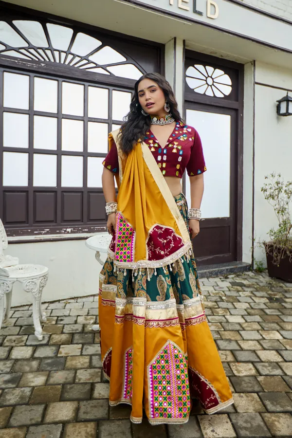 Mustard_Cotton_Embroidered_Lehenga_Choli_For_Women