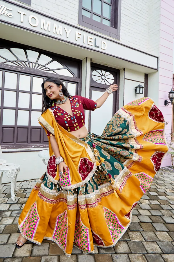 Mustard_Cotton_Embroidered_Lehenga_Choli_For_Women