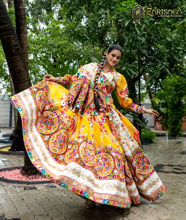 Yellow_Velvet_Printed_Flared_Lehenga_Choli_For_Women