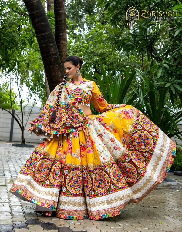 Yellow_Velvet_Printed_Flared_Lehenga_Choli_For_Women