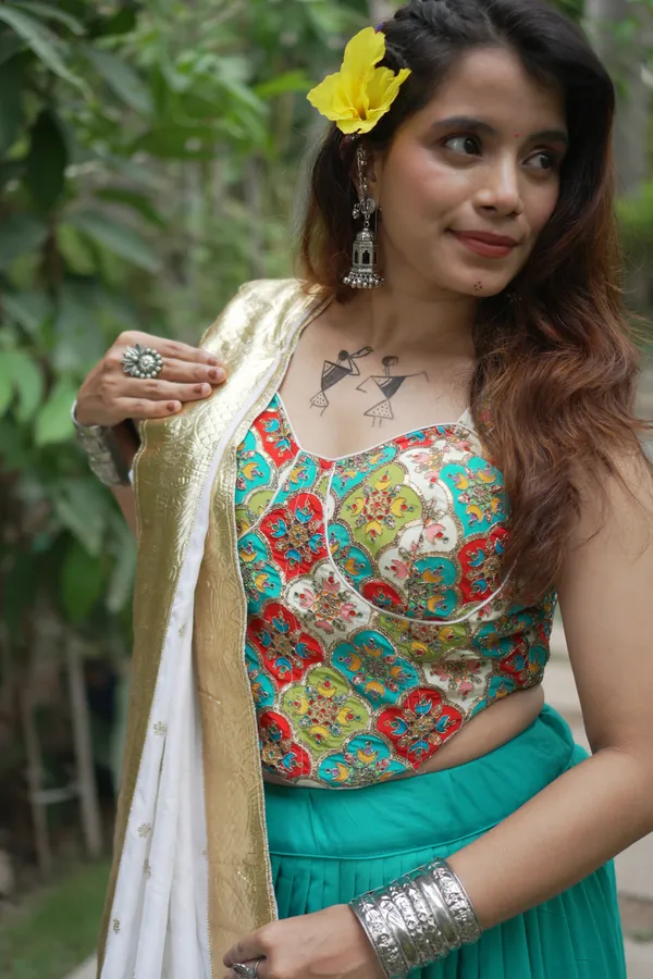 Turquoise_Cotton_Printed_Flared_Chaniya_Choli_For_Women