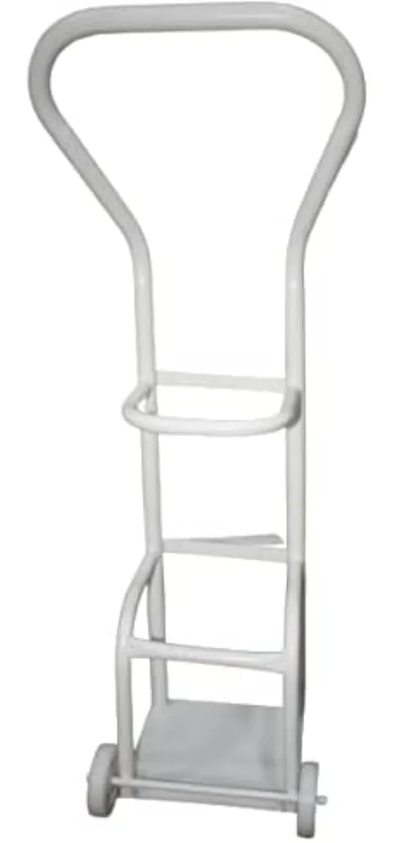 White_Mild_Steel_Oxygen_Cylinder_Trolley_With_Wheels