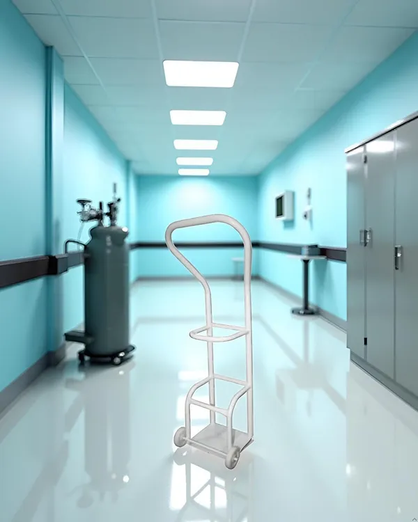White_Mild_Steel_Oxygen_Cylinder_Trolley_With_Wheels
