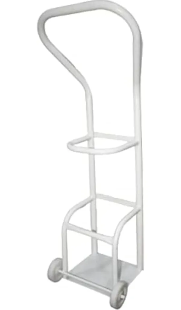 White_Mild_Steel_Oxygen_Cylinder_Trolley_With_Wheels