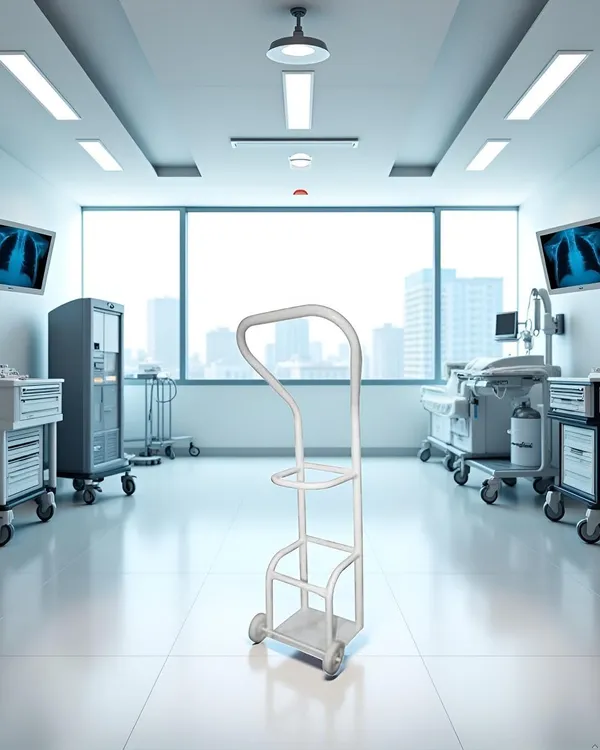 White_Mild_Steel_Oxygen_Cylinder_Trolley_With_Wheels