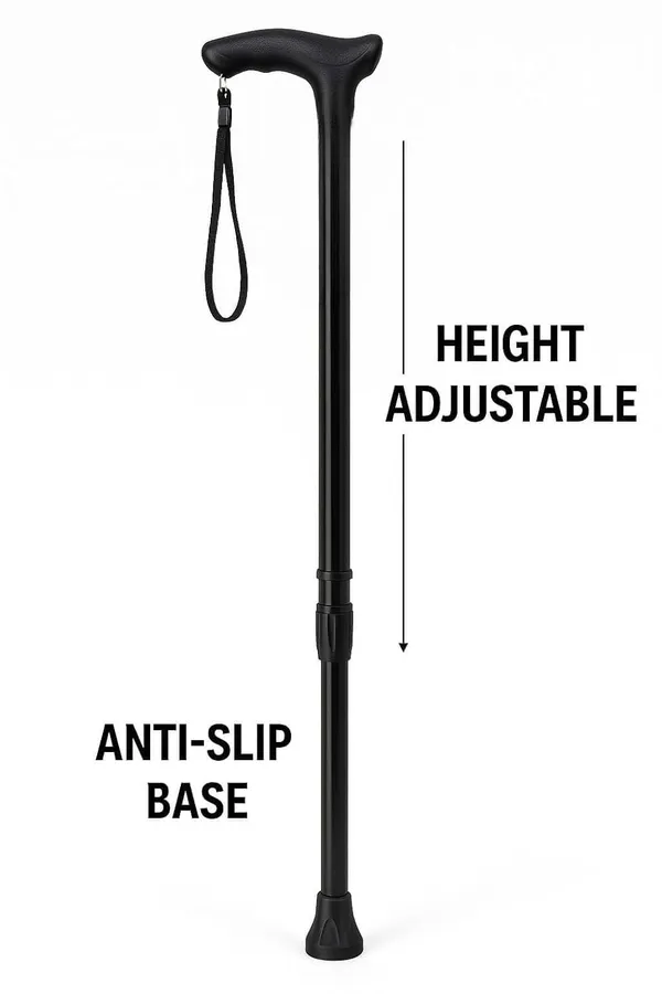 Black_Mild_Steel_Single_Leg_Walking_Stick_Height_Adjustable
