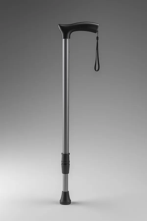 Silver_Mild_Steel_Single_Leg_Walking_Stick_Height_Adjustable
