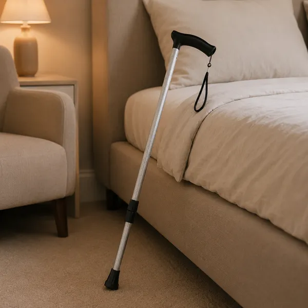 Silver_Mild_Steel_Single_Leg_Walking_Stick_Height_Adjustable